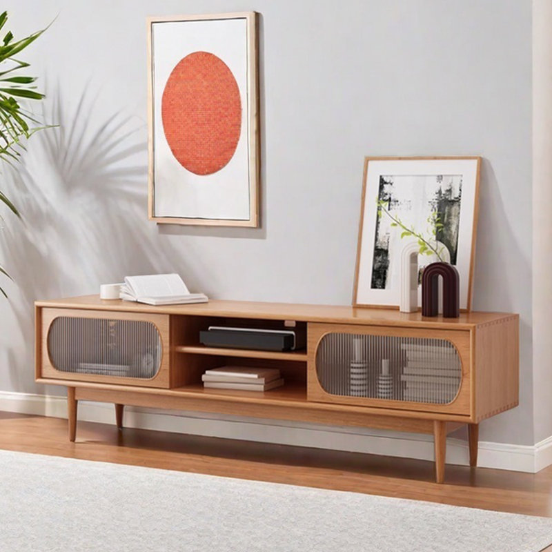 Meuble télé minimaliste en bois massif, H 19,68 po x l 70,86 po x P 16,53 po