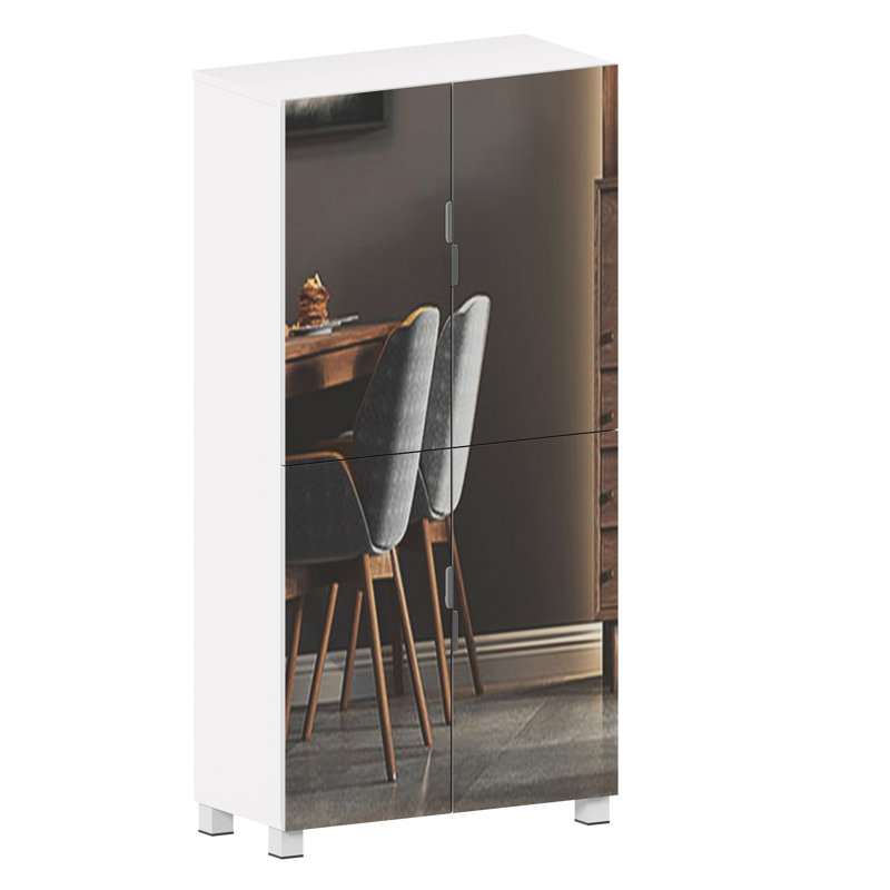 Armoire à chaussures avec 4 portes miroir - rangement de 50 po pour le hall d'entrée