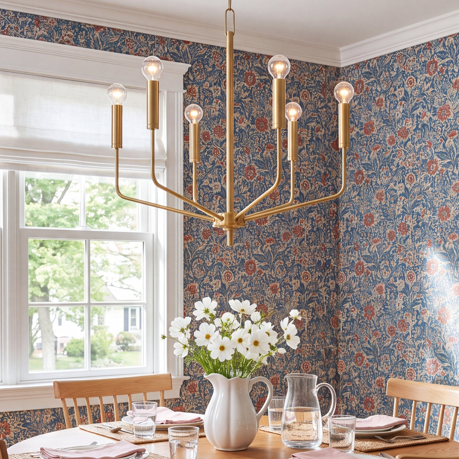 6-Light Chandelier, Aged Brass