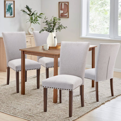Nailhead Trim Fabric Upholstered Side Chair Wood Dining Chair (Set of 4)