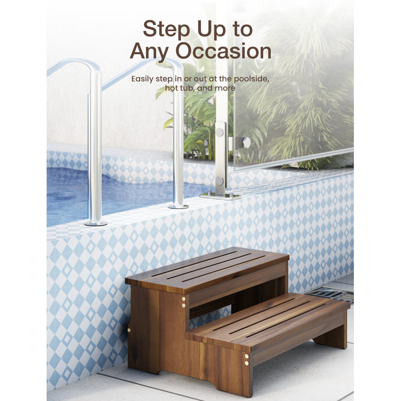 Acacia 2-Step Stool 25" - 500 Lb Capacity, Walnut, 25
