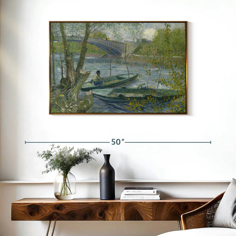 Pêche au printemps, Cadre flottant doré, 37 po x 25 po