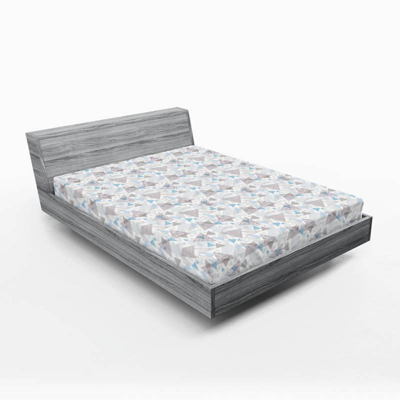 Drap-housse Ambesonne, Drap-housse de taille double, Brun, bleu pâle, blanc / géométrique
