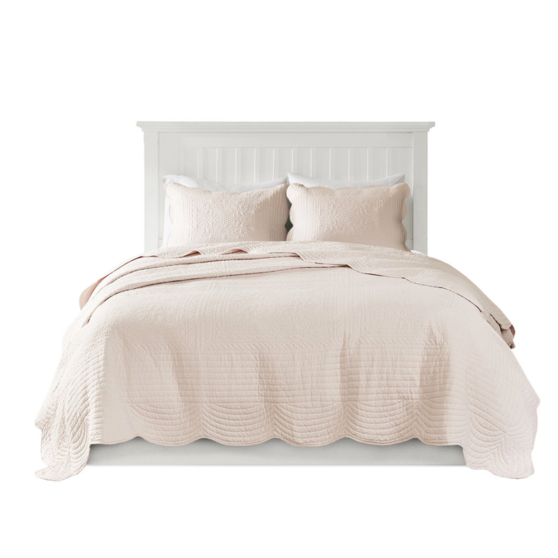 3 pièces de courtepointe très grand / très grand - rosé, bords festonnés, surface en microfibre douce, rembourrage en coton, bordure rosée lavable à la machine, microfibre, 90% coton, odeur