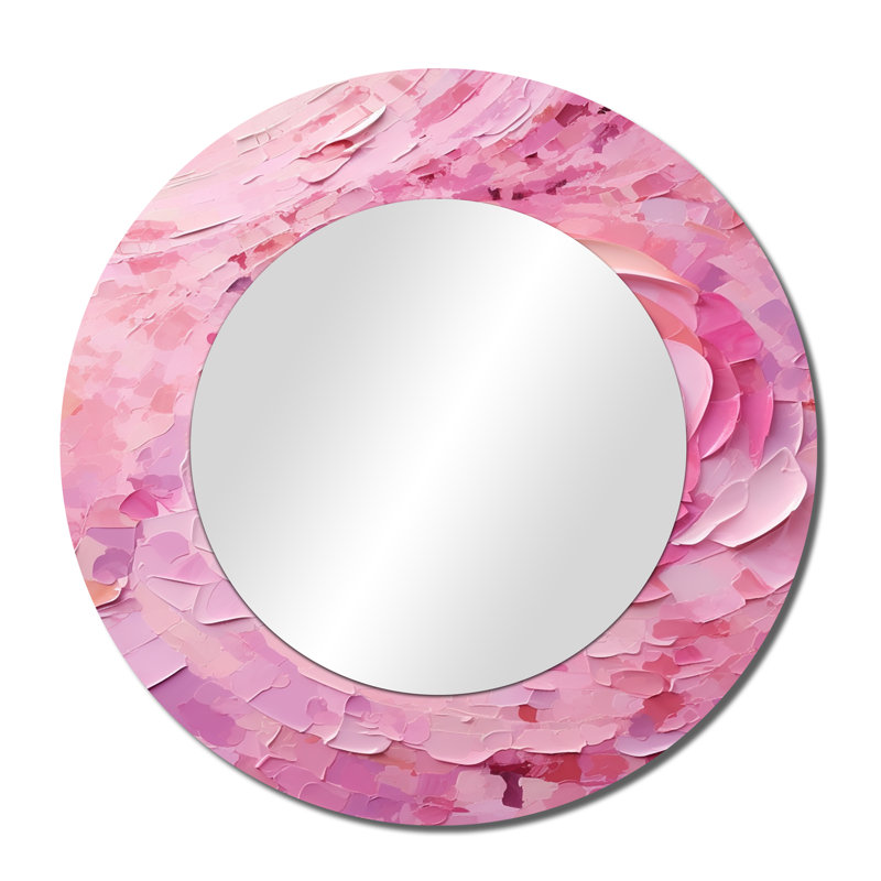 «Pink Radiant Revolution Spiral», grand miroir à spirales abstraites, miroir mural décoratif rond moderne, impression d'art en métal
