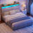 King Size Bed Frames With Wingback Hidden Storage Headboard & 4 Storage Drawers, 49.2" Tall Upholstered Headboard With Led Lights And Charging Station, No Box Spring Needed, Solid Wood Slats, Noise Free, Light Grey-160895361-142176880
