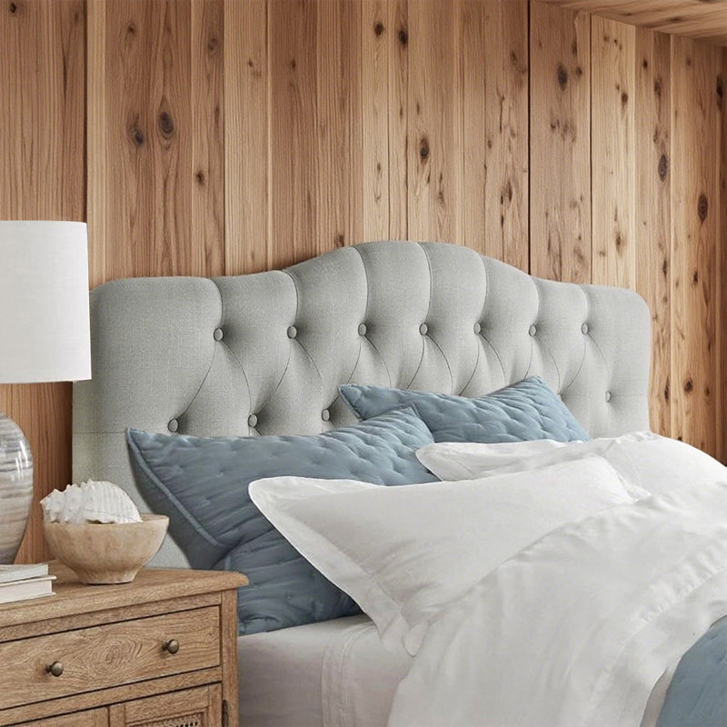 Linen Upholstered Headboard-Modern-Adjustable Height-Button Tufting, Gray, Twin