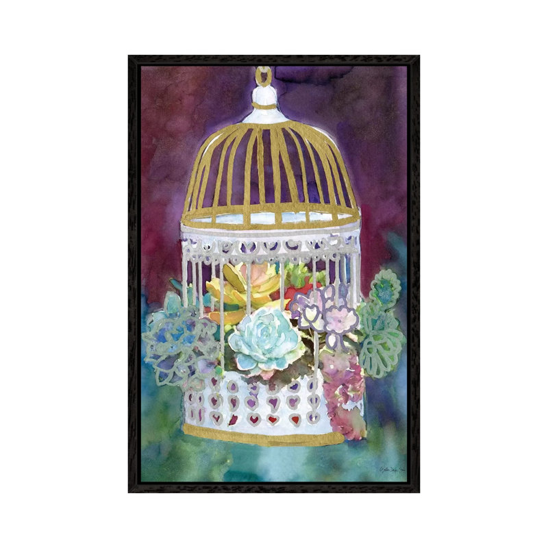 Succulent Bird House - Painting on Canvas, Black Floater Framed, 66.04cm H x 45.72cm W x 3.81cm D