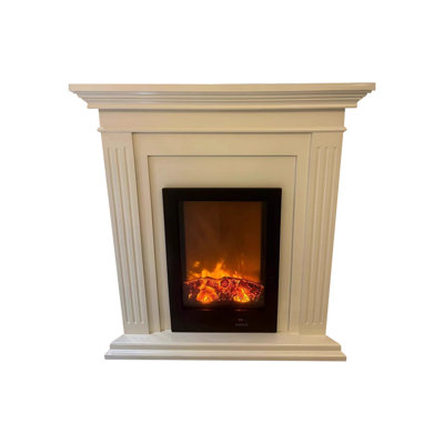 Beige Solid Wood Electric Fireplace