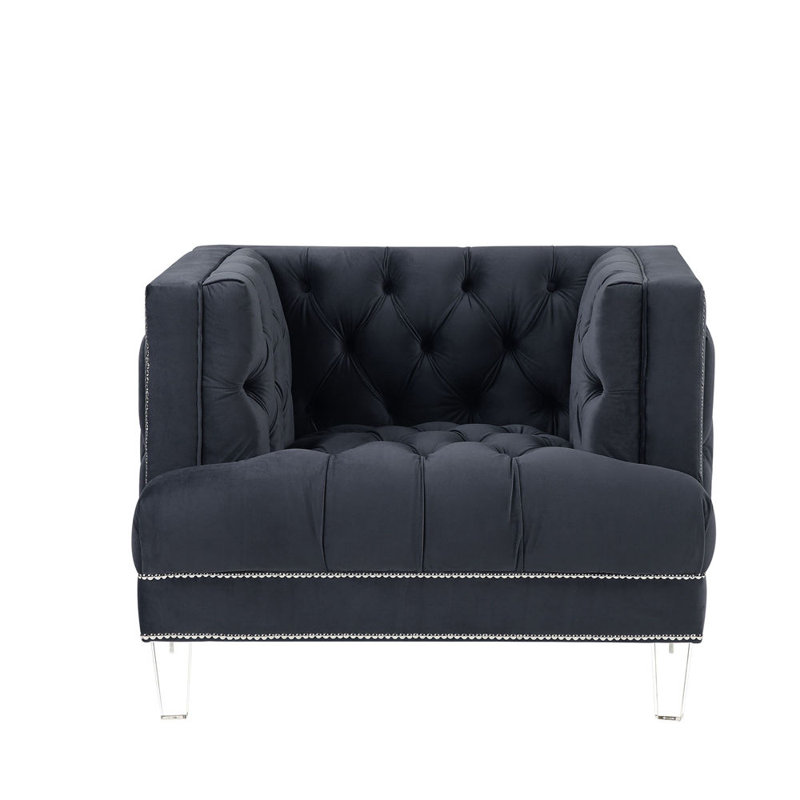 Fauteuil en velours gris anthracite Ansario