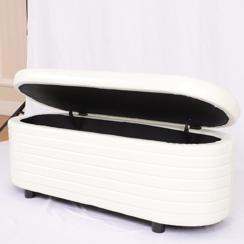 Banc de rangement en similicuir Teit, Blanc