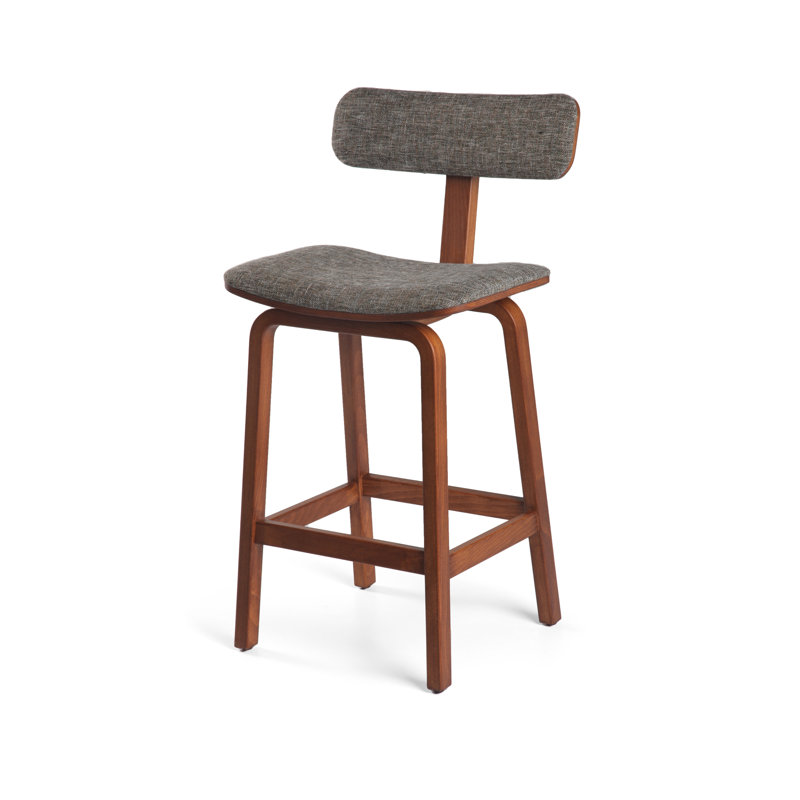 Tee Upholstered Stool with Solid Wood Frame, Gray/Light Walnut Frame
