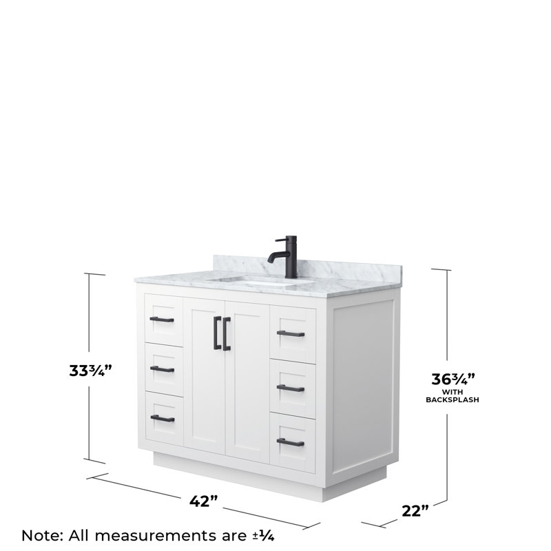Meuble-lavabo simple autoportant 42 po avec plateau en marbre Miranda, Blanc, Noir mat