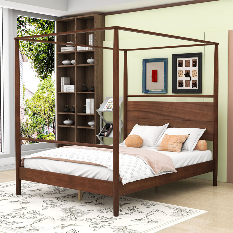 Canopy Bed Frame with Creative 4-Post Design, Queen