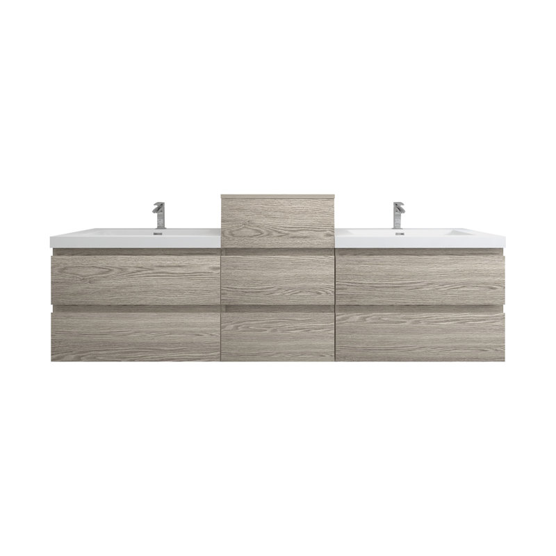 Moreno Bailey 78.5'' Double Bathroom Vanity with Acrylic Top, Teak Oak