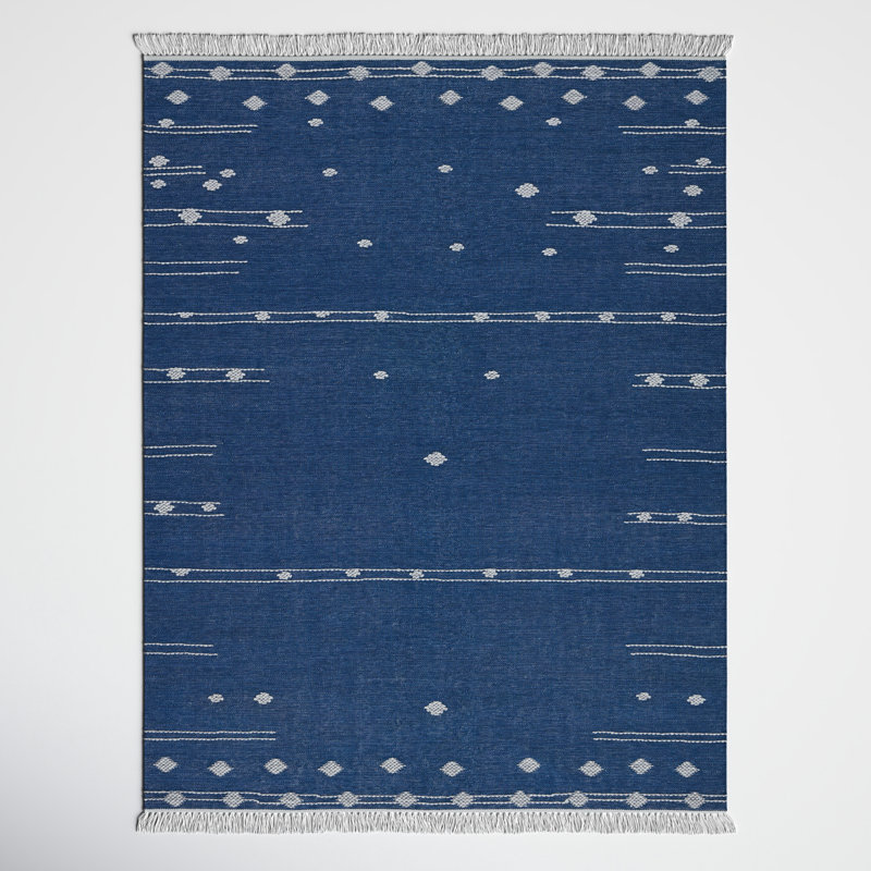 Calli Indoor/ Outdoor Geometric Blue/ White Area Rug, Rectangle 7'6" x 9'6"
