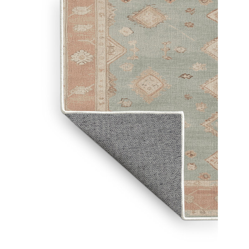 Tapis beige lavable à la machine Afyon, Rond 3 pi
