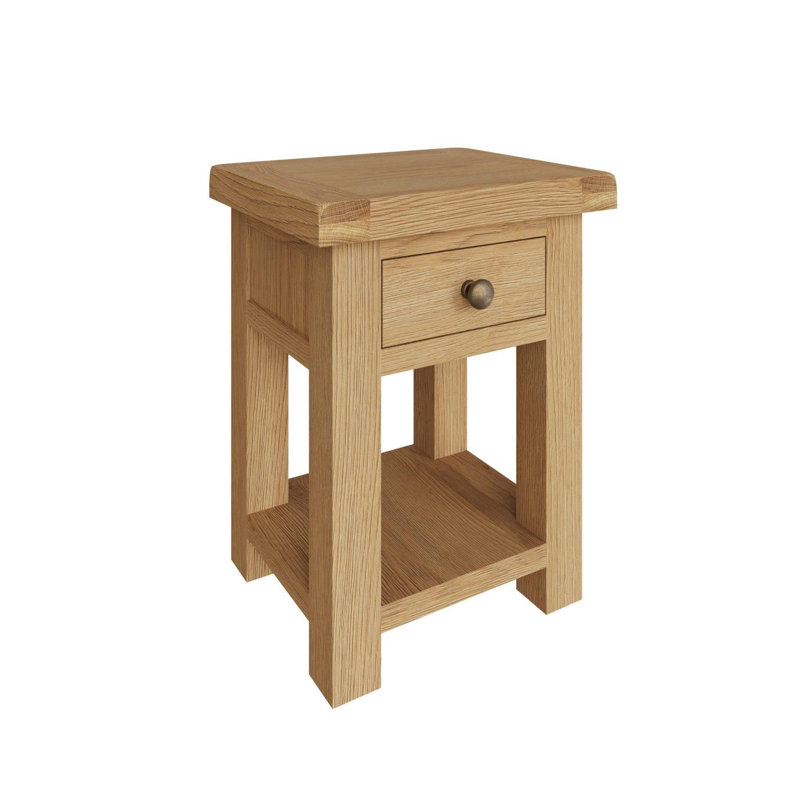 Gwenaelle Fully Assembled Solid Wood with Oak Veneer 1 Drawer Storage Shelf End Table