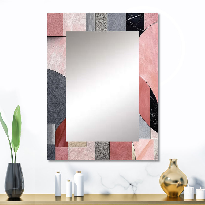 Pink Transcendent Angles II - Abstract Shapes Decorative Mirror, Pink Large Wall Mirror, Printed Metal Art, 32" x 24"