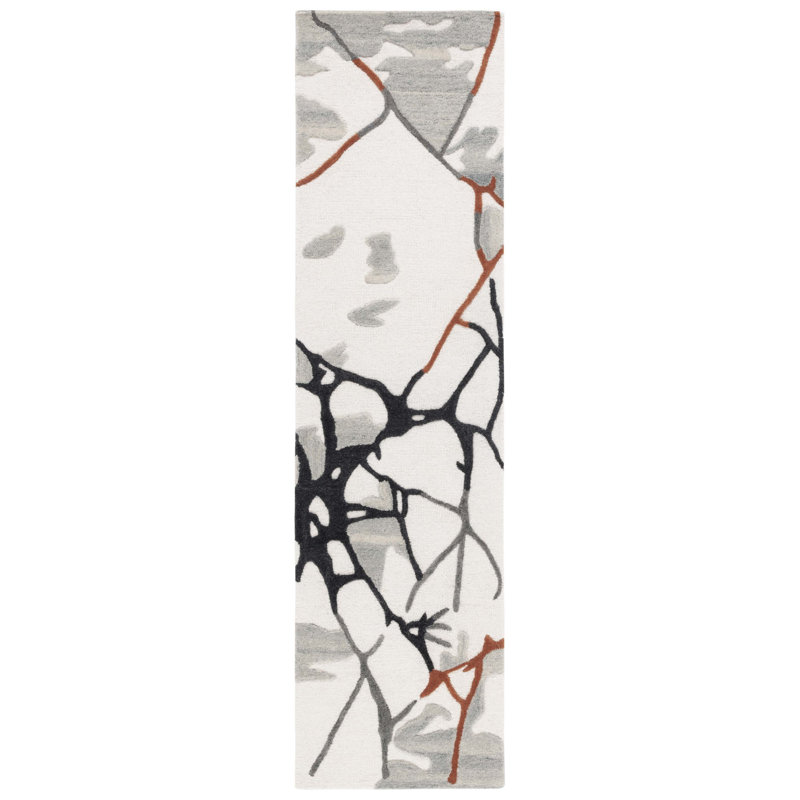 Auburta Abstract Hand Tufted Area Rug in Ivory/Gray/Brown, Runner 2'3" x 9'