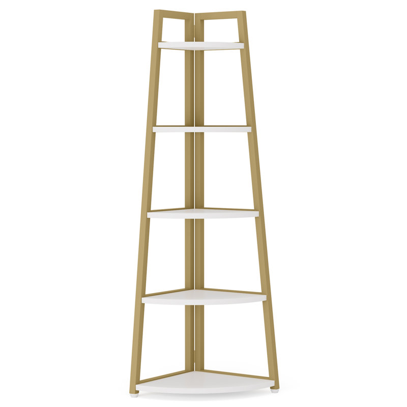 176cm H Steel Corner Bookcase, White/Gold