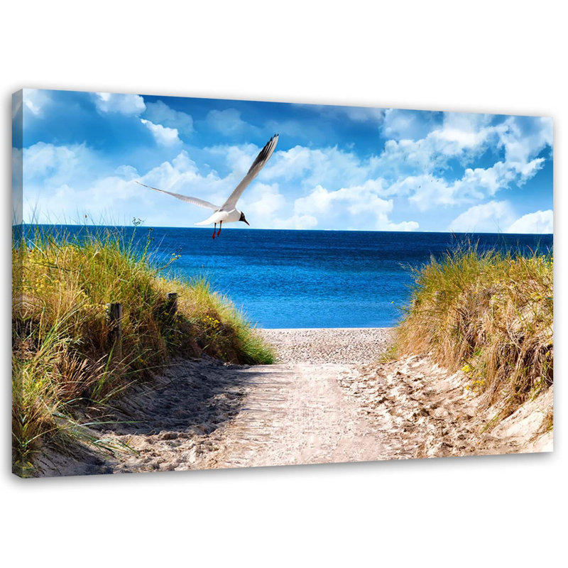 A Path To The Beach And A Seagull - No Frame Print on Canvas, 70cm H x 100cm W