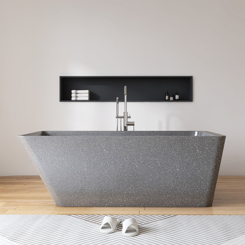 65" x 30" Freestanding Terrazzo Tub Solid Surface Soaking Bathtub