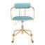 Chaise de bureau contemporaine en métal doré et velours bleu clair
