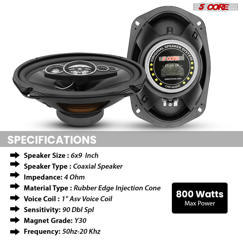 Haut-parleur coaxial audio 5 voies 6x9 4 pièces 800w 4ohm