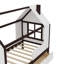 Lit plateforme simple de style maison avec tiroirs, lit maison en bois massif avec tablettes, design adapté aux enfants, blanc et espresso-762428914