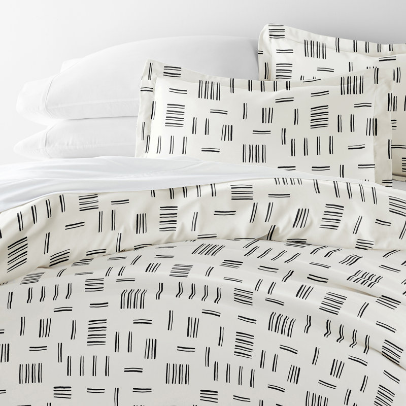 Gray and White Geometric Microfiber Twin Duvet Cover Set