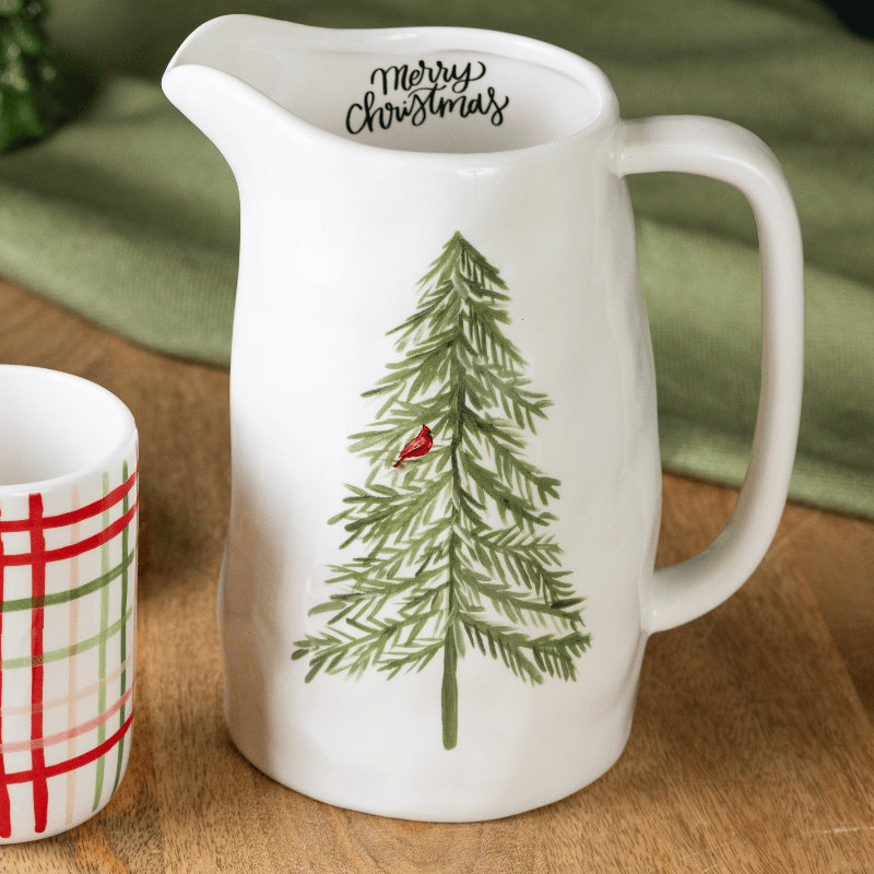 Ceramic Cardinal Tree Pitcher, White, Ceramic, Table, Kitchen, Christmas, Beverage Server