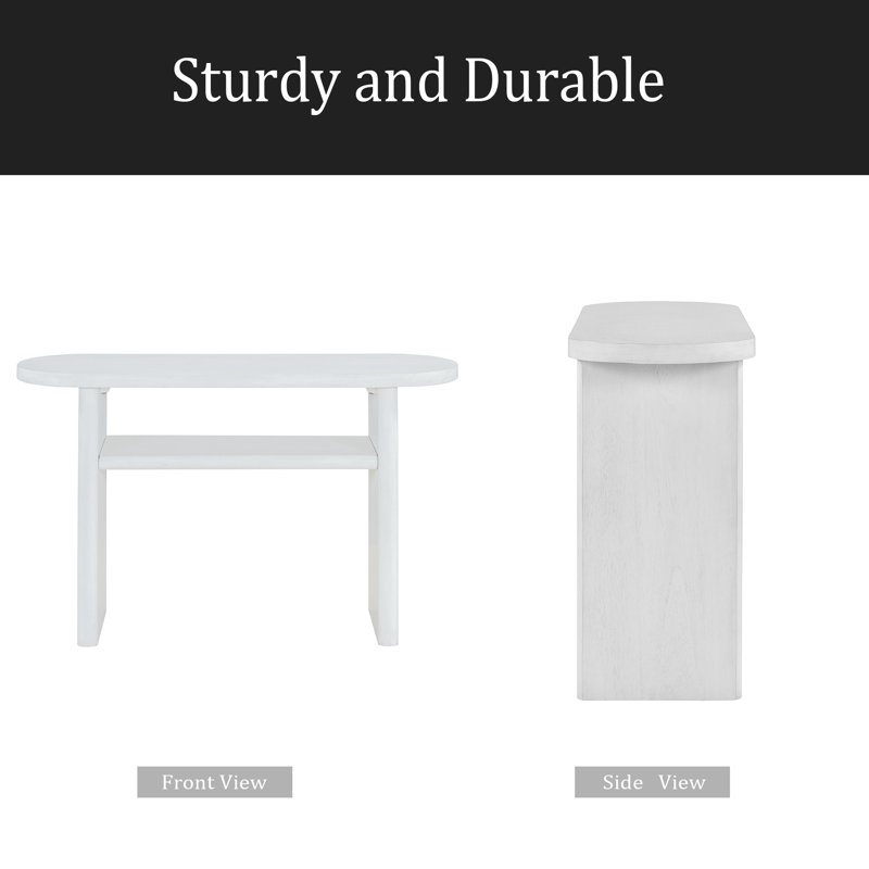 Elegant Minimalist Console Table With Rounded Edges And Sturdy Shelf Design For Entryway, Living Room, Antique White