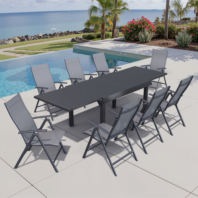 Ensemble de salle à manger extensible pour 8 personnes avec chaises pliantes réglables, Gris / Noir