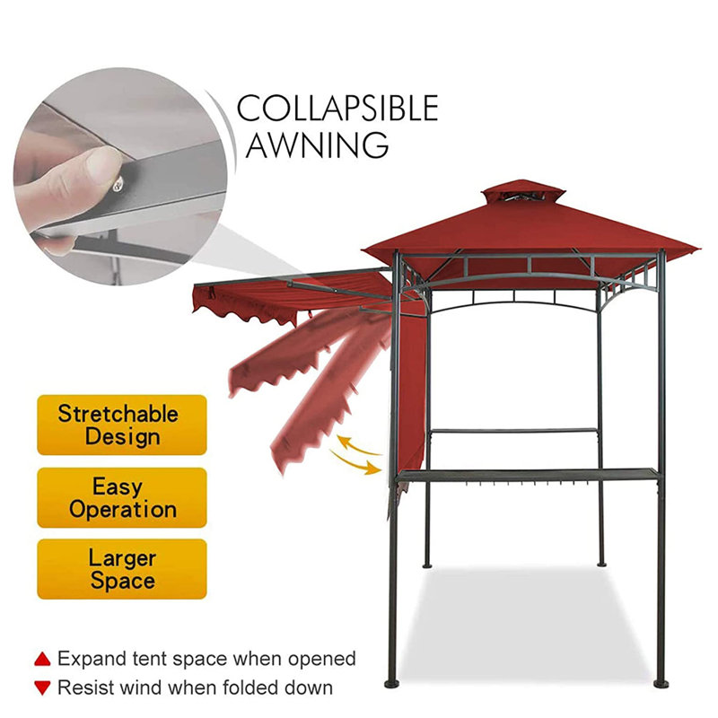 Starecho 8Ft X 5Ft  Double Tiered  Soft-Top Grill Gazebo With Stretchable Side Awning, Red