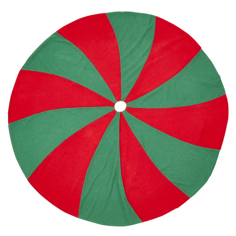 Festive Red and Green Candy Cane Round Tree Skirt