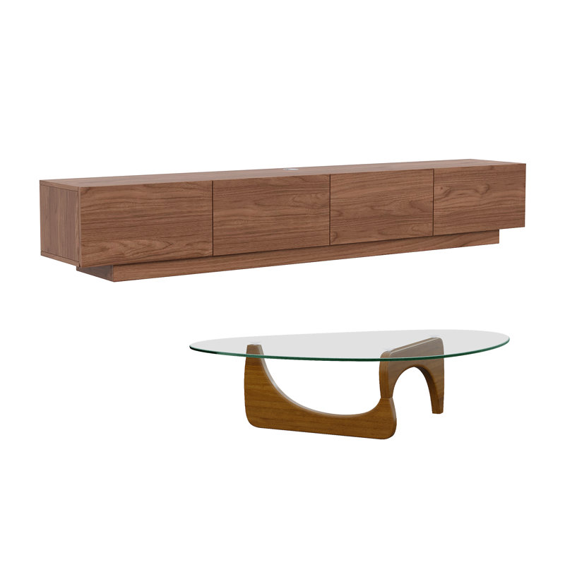 Modern Tv Stand With Abstract Coffee Table Set For Living Room, Walnut