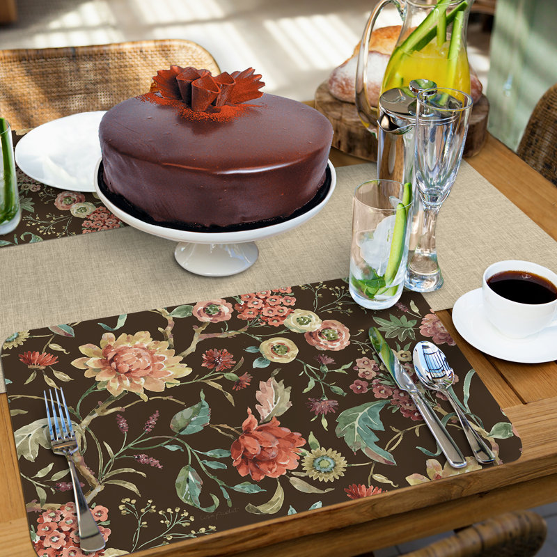Floral and Geometric Reversible Plastic Placemats, 17" x 11"