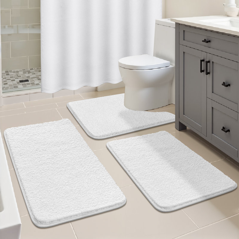 Shower Curtain Set With Rugs, White