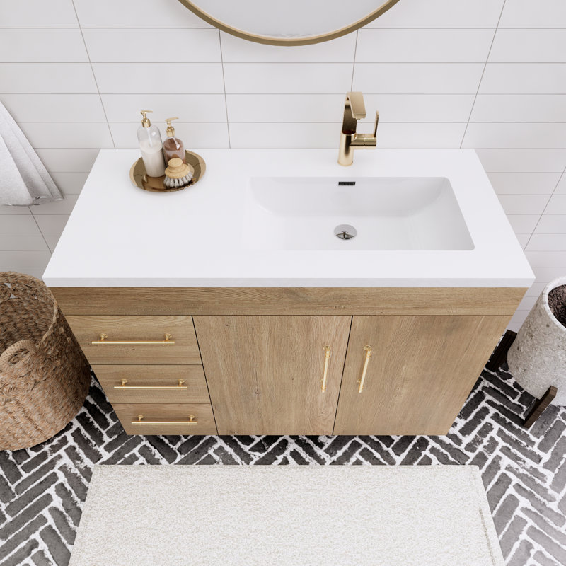 Meuble-lavabo simple l 42 po, Teck chêne