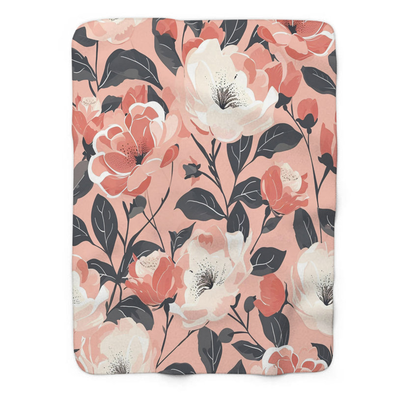 Dreamy Petal Palette - 1 jeté Sherpa Blan Premium, Grand lit