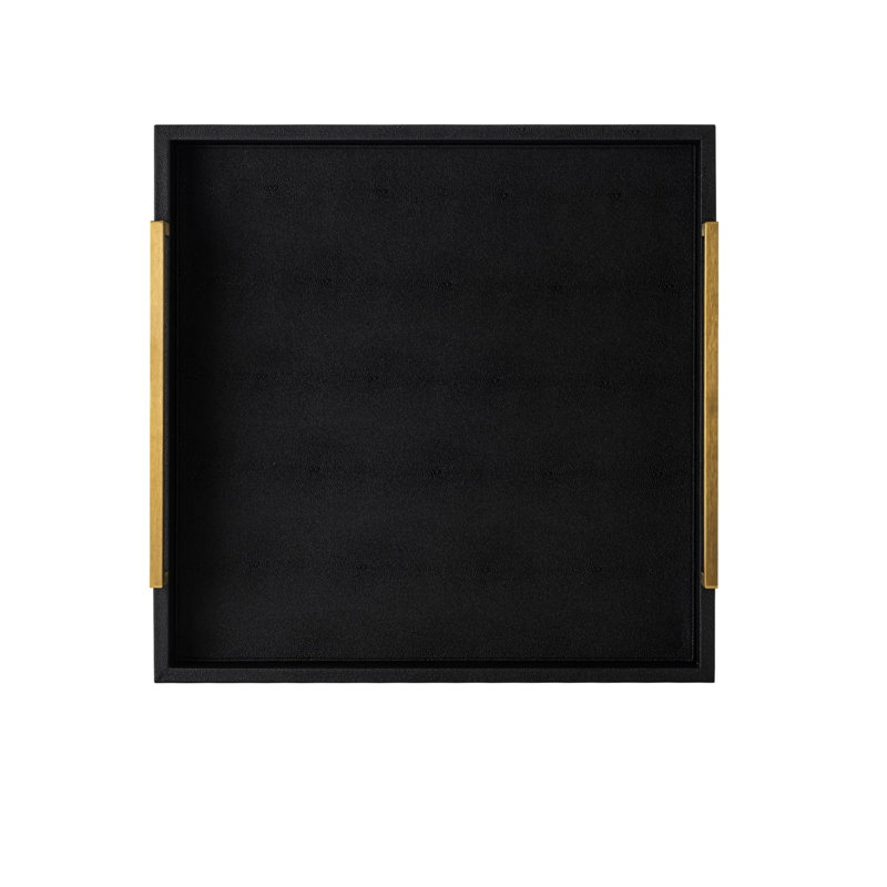 50.8cm Square Black Shagreen Leather Breakfast Ottoman Serving Tray