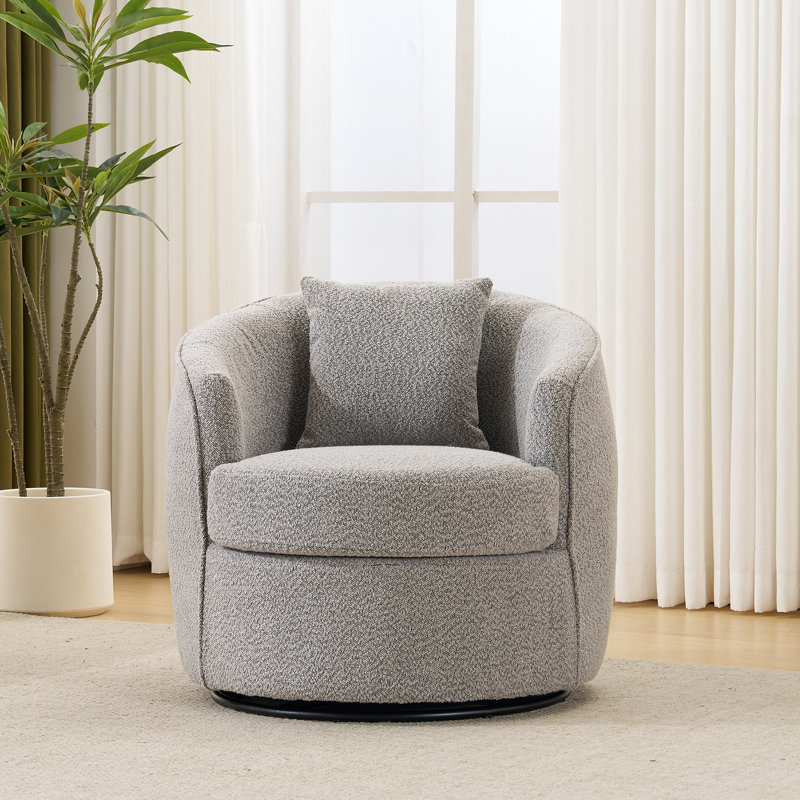 Modern Boucle Upholstered Swivel Accent Chair, Light Gray