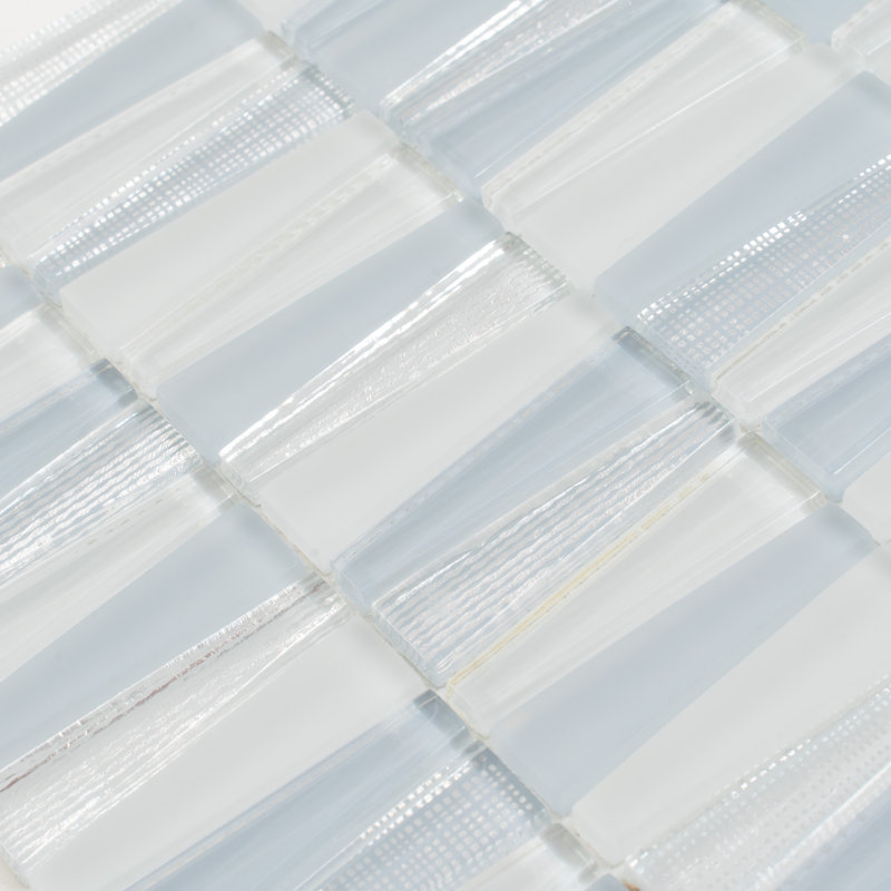 1" x 3" Glass Brick Joint Mosaic Wall and Floor Tile, White/Blue