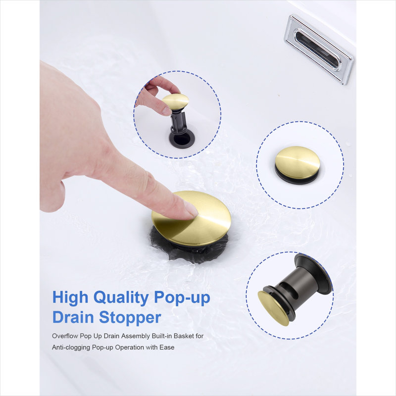 Luminaire de salle de bain 360 degrés High-Arc en or brossé avec double levier, ensemble central 4 po, bonde escamotable