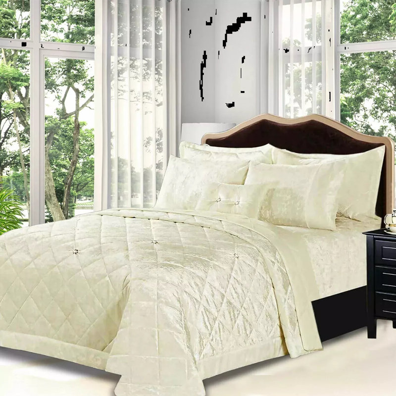 Polyester Bedspread with Pillow Shams Included, Double Quilt + 2 Standard Shams, Light Beige