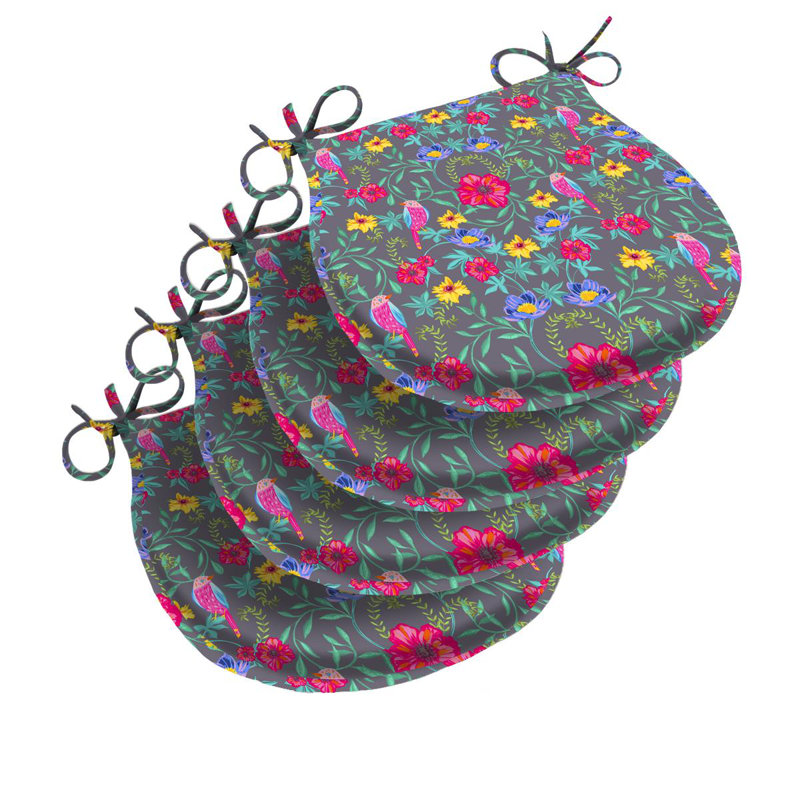 Meadow Chair Pad Cushion, Gray/Pink/Yellow Floral