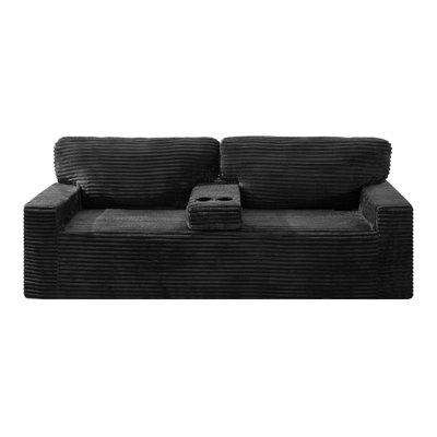 Canapé de sol à profil moderne avec porte-gobelets, canapé modulaire en velours côtelé sans pied élégant, causeuse en mousse à compression douce, canapé de salon à assise profonde minimaliste pour petits espaces