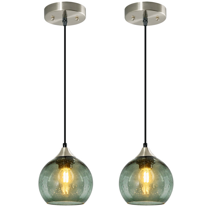 Luminaire suspendu moderne pour îlot de cuisine Dariyon, H 4,92 po x l 5,9 po x P 5,9 po, Gris / vert