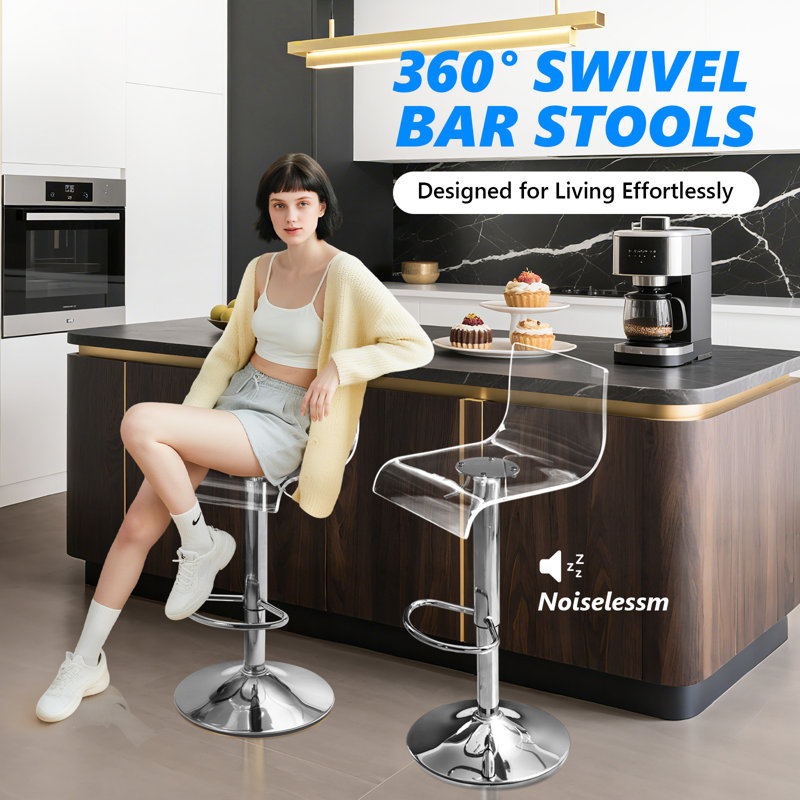 Clear Bar Stools Set of 3, Acrylic Bar Stools Swivel Adjustable Height Counter Height Stools Modern Bar Chairs for Kitchen, Dining Room,Silver